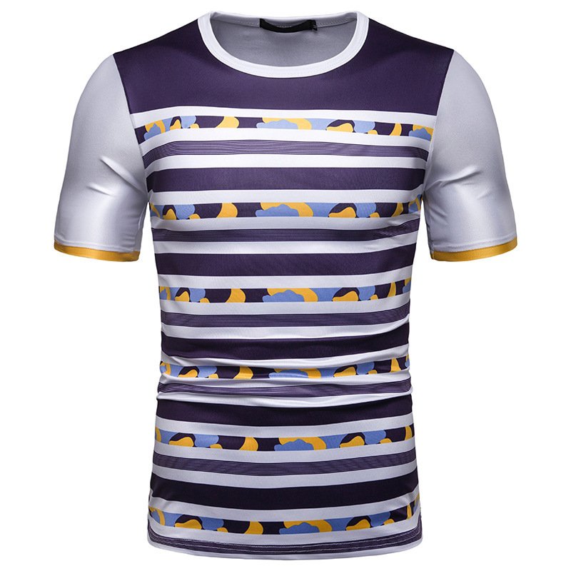 New summer men's short-sleeved T-shirt men's contrast striped slim casual t-shirt TX109